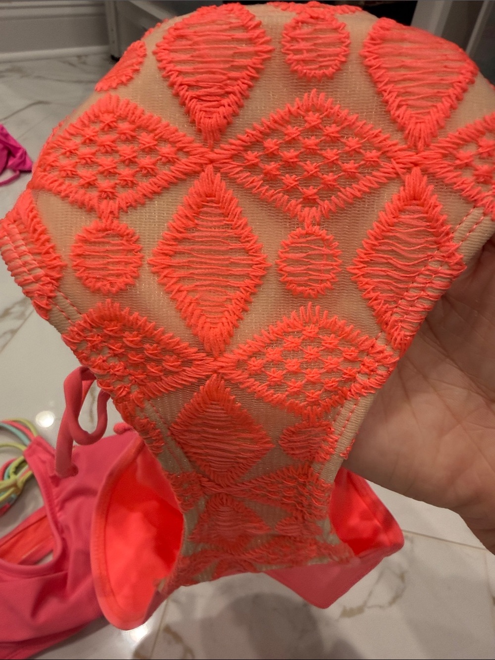 Neon Pink & Tropical Print Bikini Set - Two Tops + Bottom Small - Picture 9 of 9